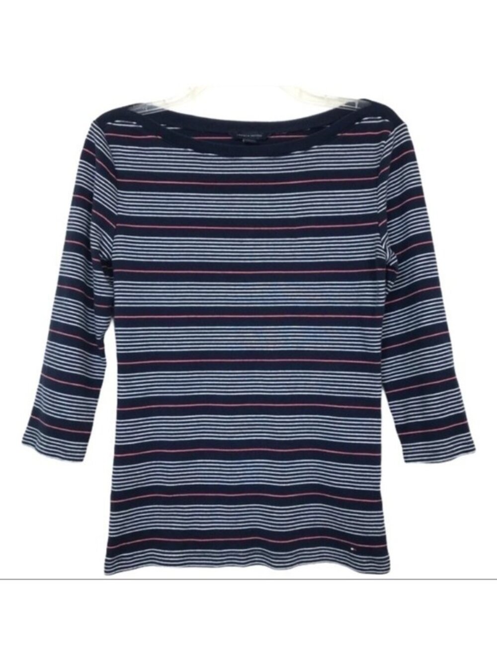 Tommy Hilfiger Top Womens M Navy Pink White Striped Boatneck 3/4 Sleeve Preppy